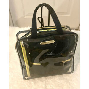 Aimee Kestenberg Ivy 4Pc Set Black quilted Python Travel makeup Case Gold zipper